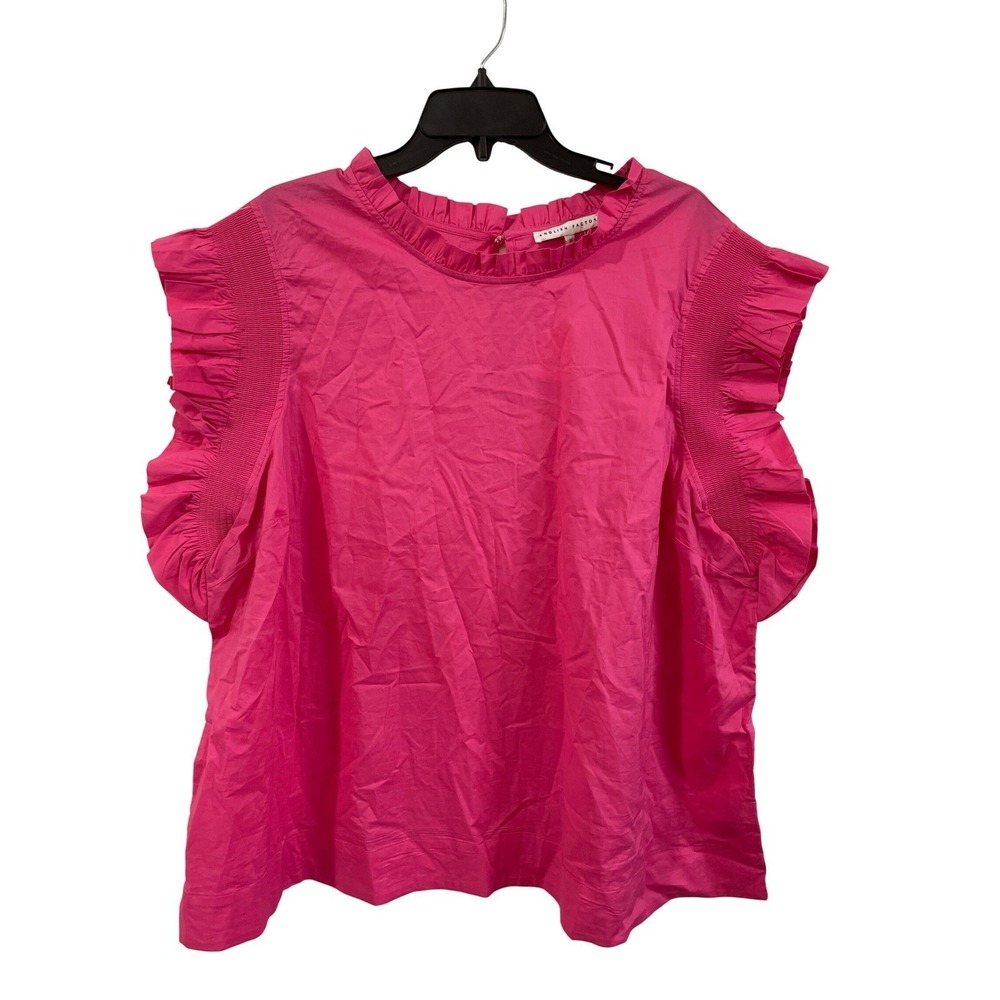 English Factory‎ Womens 3X Fuschia Pink Flutter Sleeve Ruffle Poplin Top NWT